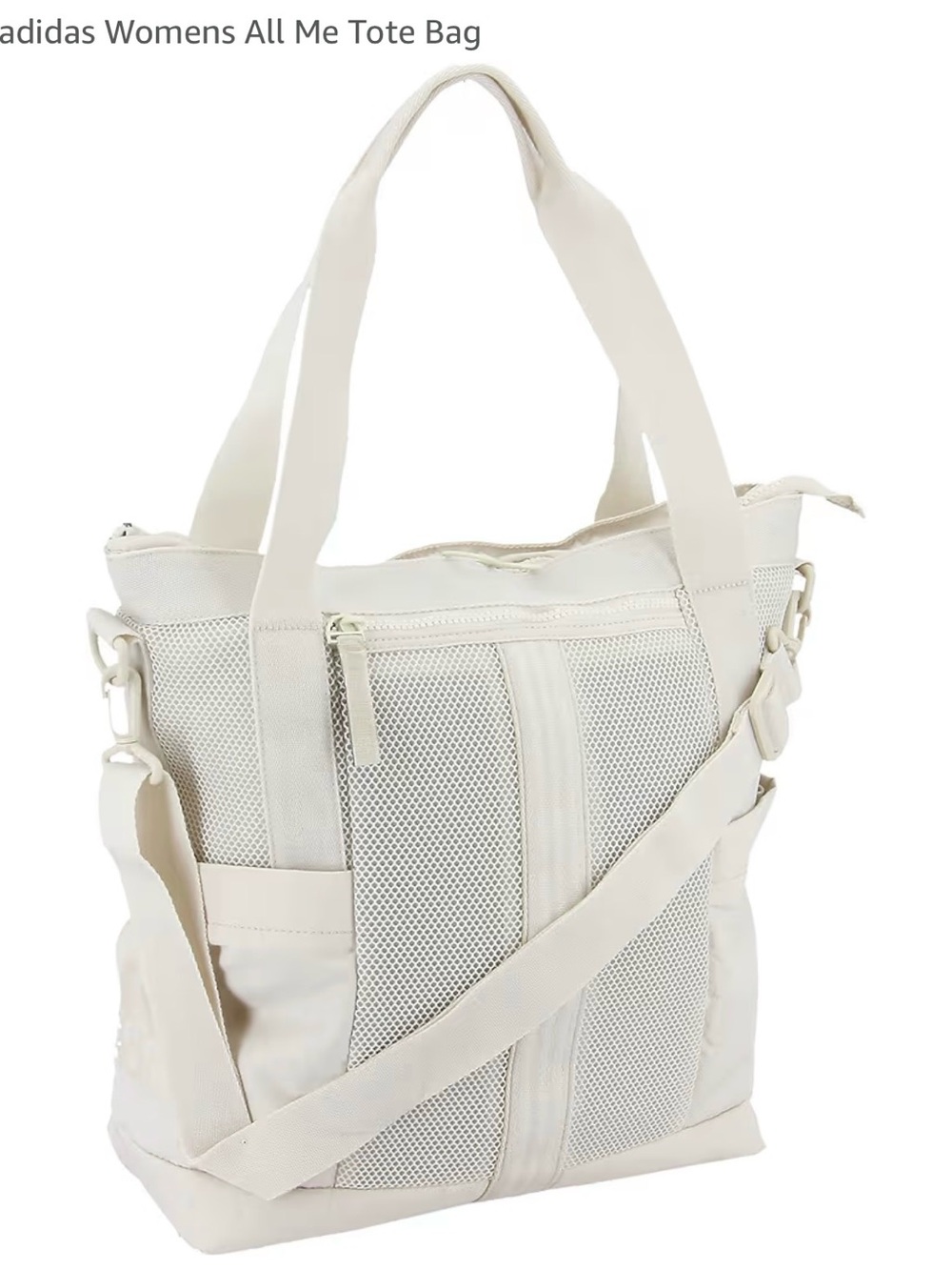 adidas Cream Mesh Panel Tote with Detachable Strap